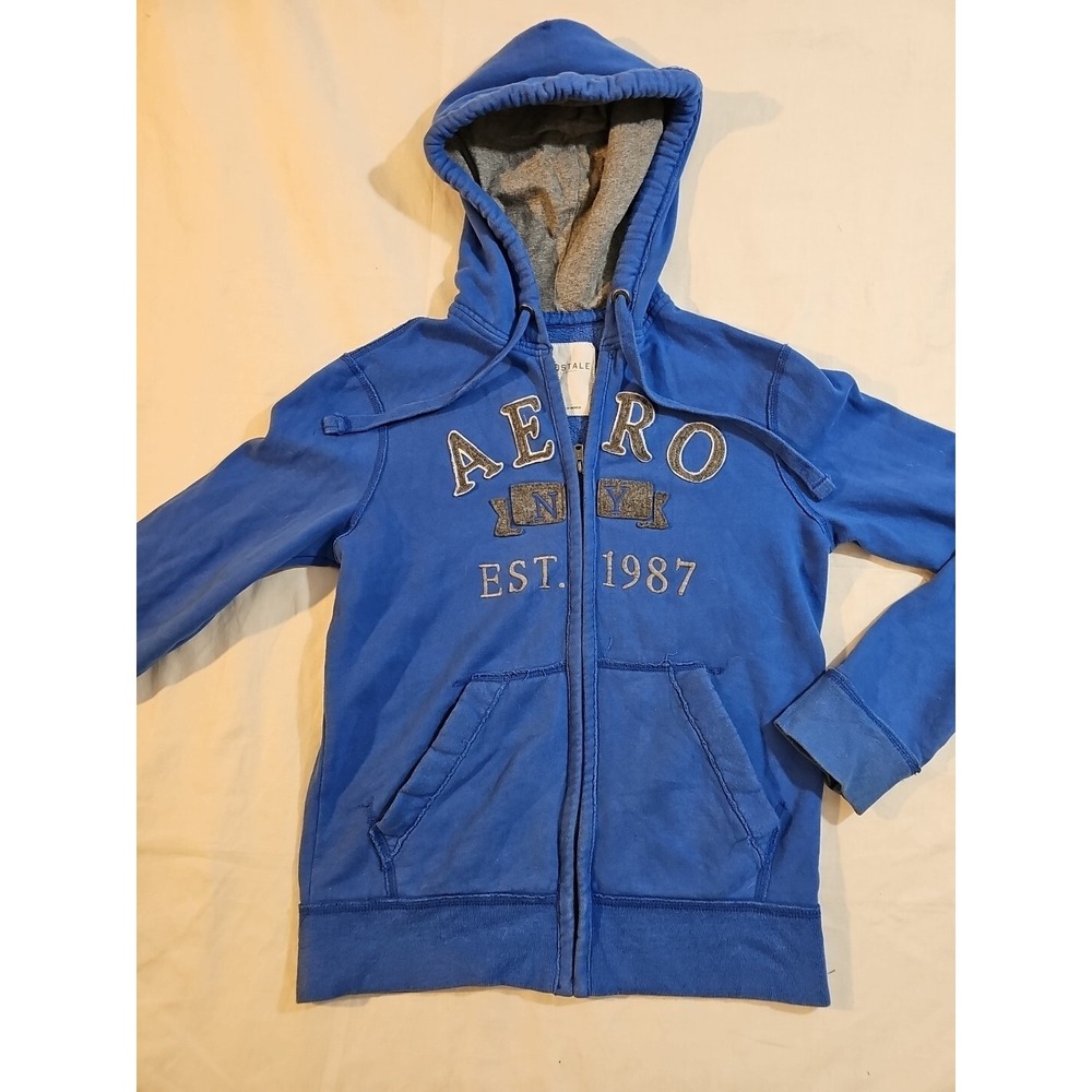 Vintage Y2K Aeropostale Blue Full Zip Hoodie Adult Small